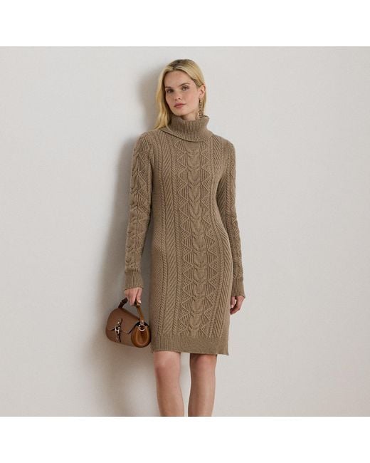Ralph Lauren Brown Cable-Knit Rollneck Jumper Dress