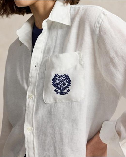 Polo Ralph Lauren White Wimbledon Oversize Fit Linen Shirt