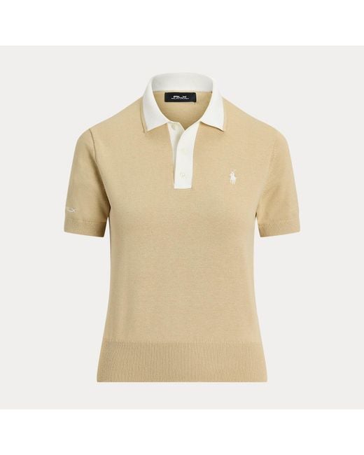 Maglia in misto cotone con colletto polo di Ralph Lauren in Natural