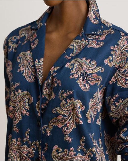 Ralph Lauren Blue Paisley & Floral Sateen Sleep Shirt
