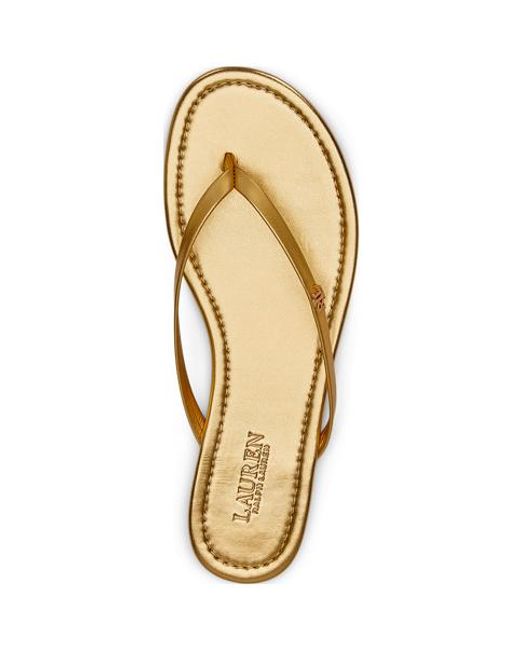 Ralph Lauren Natural Raquel Metallic Leather Flip-Flop