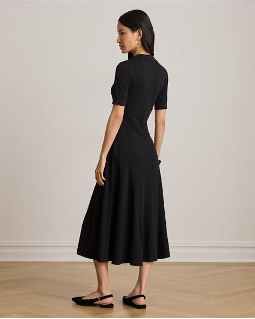 Ralph Lauren Black Rib-Knit Elbow-Sleeve Polo Dress
