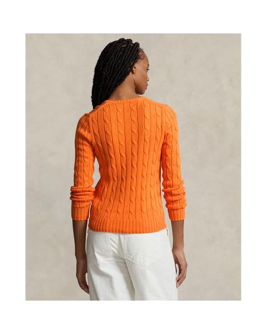 Maglia in cotone a trecce con scollo a V di Polo Ralph Lauren in Orange