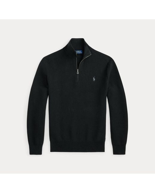Polo Ralph Lauren Black Ralph Lauren Mesh-Knit Cotton Quarter-Zip Sweater for men