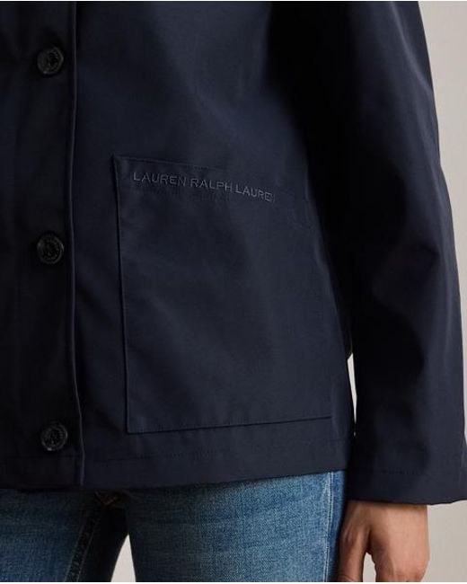 Ralph Lauren Blue Twill-Trim Bonded Jersey Barn Jacket