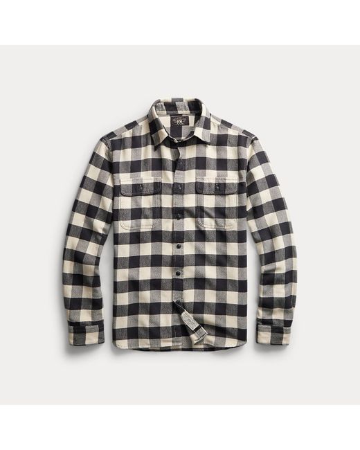 RRL Gray Buffalo Check Twill Workshirt for men