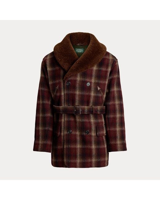 Polo Ralph Lauren Brown Shearling-collar Plaid Wool Ranch Coat for men