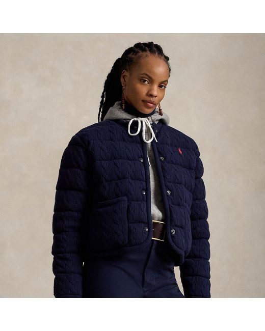 Polo Ralph Lauren Blue Cable Wool-Cashmere Snapped Jacket