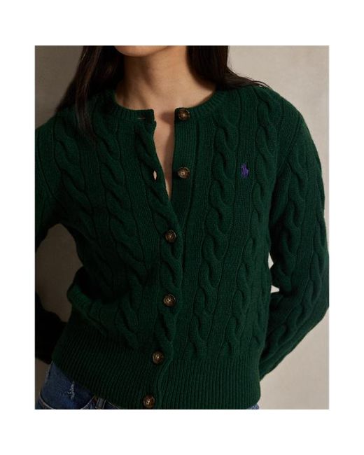 Polo Ralph Lauren Green Cable-Knit Wool-Cashmere Cardigan