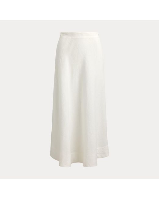 Ralph Lauren White Linen A-Line Midi Skirt
