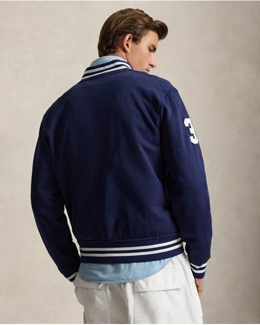 Polo Ralph Lauren Blue Big Pony Fleece Baseball Jacket for men