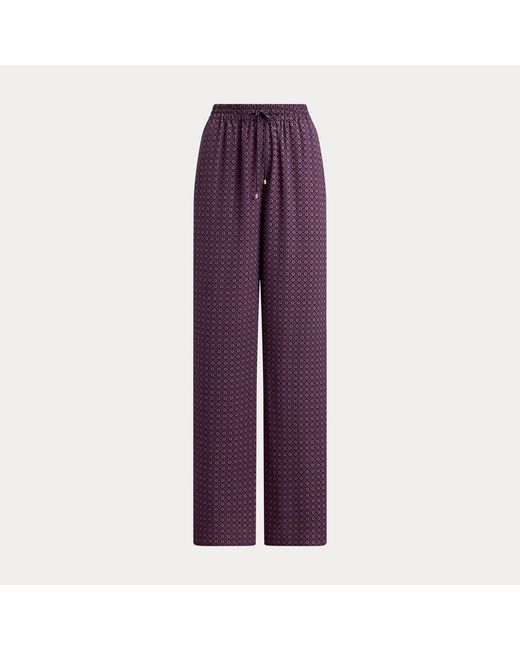 Ralph Lauren Purple Foulard-Print Crepe Wide-Leg Pant