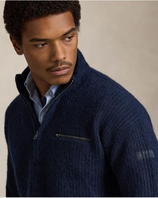 Polo Ralph Lauren Blue Quarter-Zip Mockneck Jumper for men
