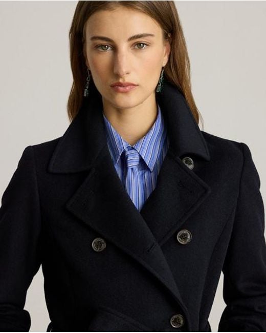 Ralph Lauren Black Zweireihiger Mantel Mit Gürtel