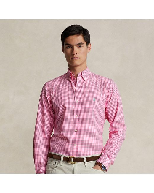 Polo Ralph Lauren Pink Custom Fit Gingham Stretch Poplin Shirt for men