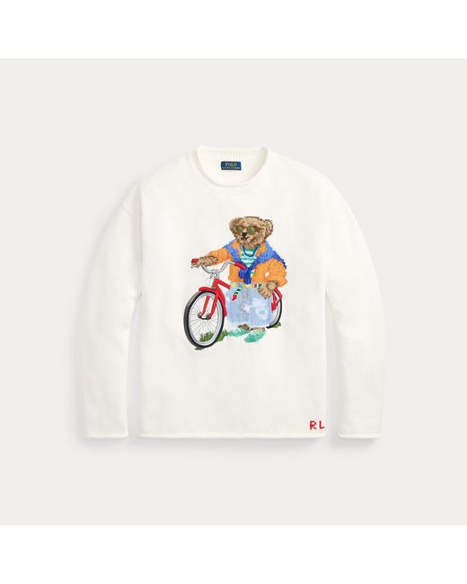 Polo Ralph Lauren White Polo Bear Cotton Roll Neck Jumper for men