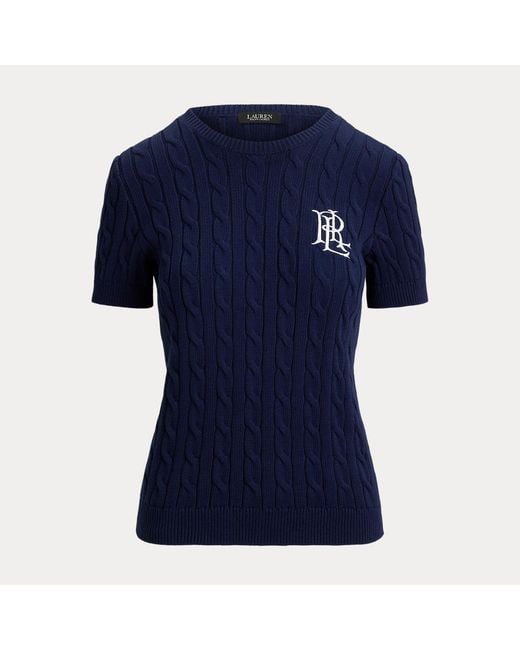 Ralph Lauren Blue Cable-Knit Cotton Short-Sleeve Sweater