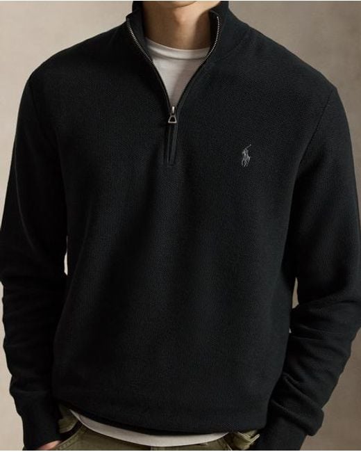 Polo Ralph Lauren Black Ralph Lauren Mesh-Knit Cotton Quarter-Zip Sweater for men