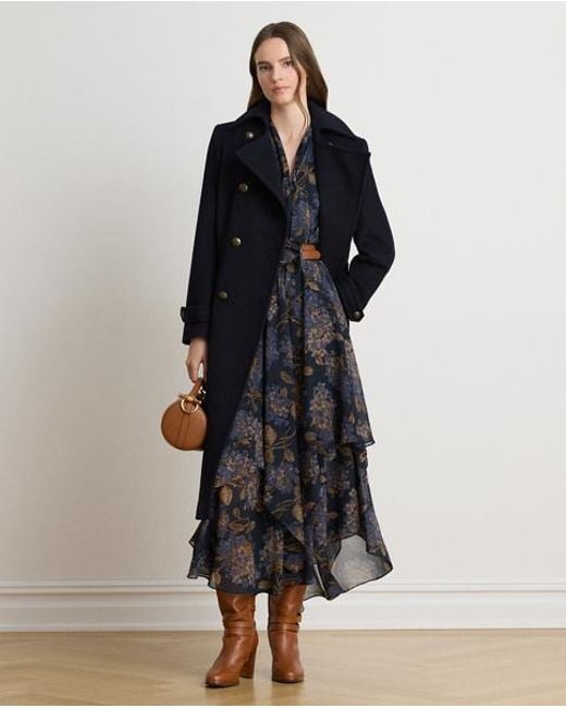 Ralph Lauren Black Floral Crinkle Georgette Tie-Neck Dress