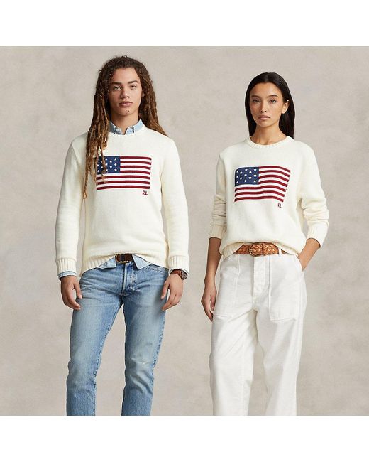 Polo Ralph Lauren White The Iconic Flag Jumper for men