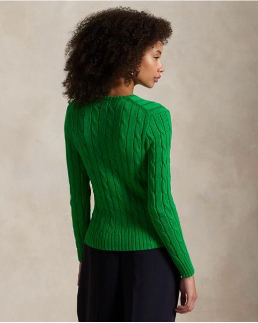 Polo Ralph Lauren Green Cable-knit Cotton V-neck Jumper