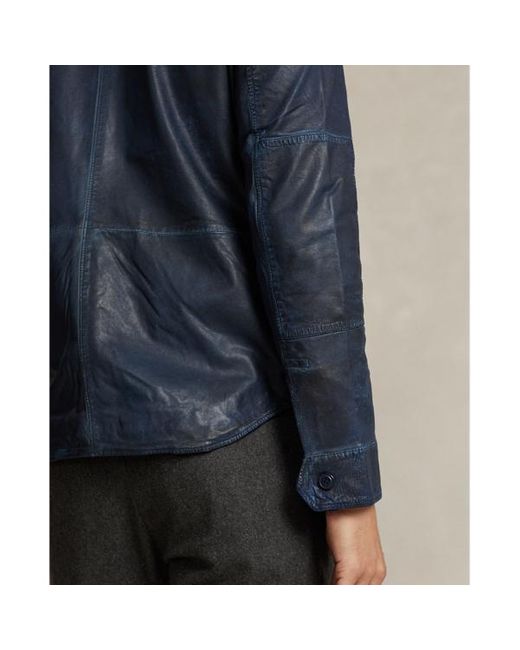 Polo Ralph Lauren Blue Indigo Leather Utility Jacket for men