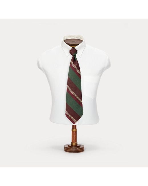 RRL White Handmade Striped Silk Tie for men