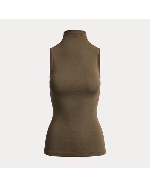 Ralph Lauren Green Naomie Rib-Knit Stretch Silk Top