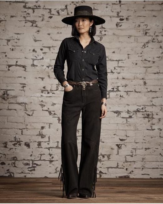 RRL Black Besticktes Westernhemd Aus Denim