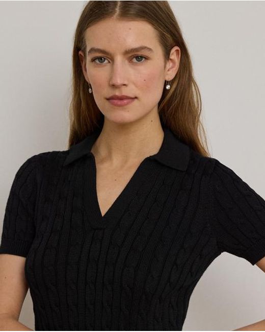 Ralph Lauren Black Cable Cotton-Blend Short-Sleeve Sweater