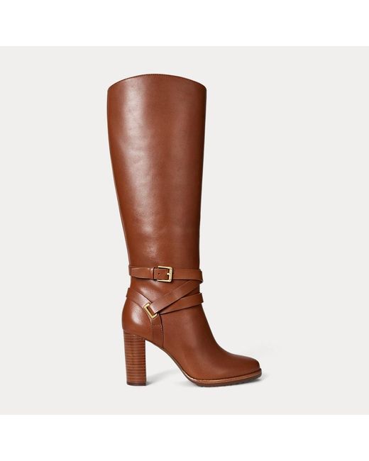 Ralph Lauren Brown Ralph Lauren Collins Calfskin Tall Boot Heel