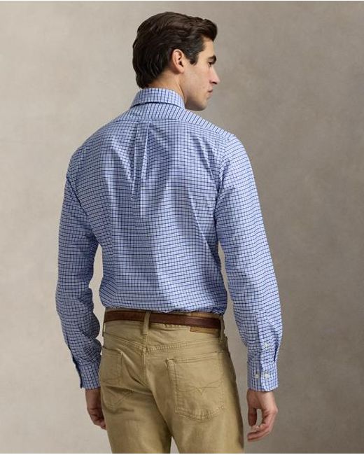 Ralph Lauren Custom Fit Geruit Oxford Overhemd in het Blue voor heren