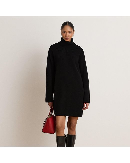 Ralph Lauren Black Wool-Cashmere Roll Neck Dress