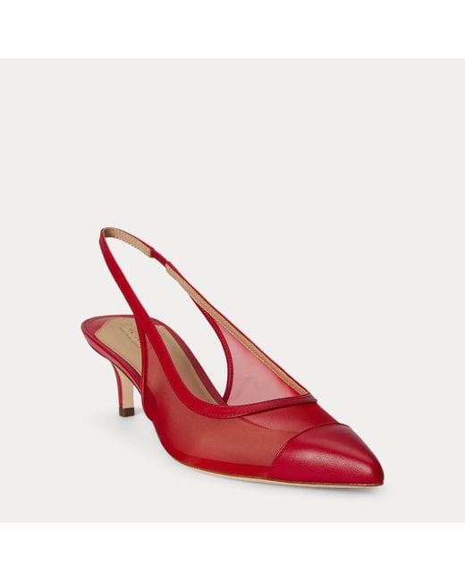Ralph Lauren Red Lolah Ii Mesh & Nappa Slingback Pump
