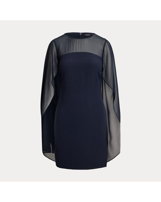 Ralph Lauren Blue Georgette Cape Cocktail Dress