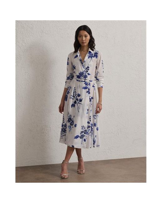 Ralph Lauren Collection Blue Aniyah Floral Textured Day Dress