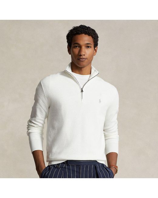 Ralph Lauren White Mesh-knit Cotton Quarter-zip Sweater for men