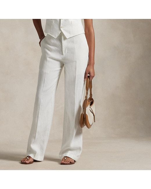Polo Ralph Lauren White Linen Relaxed Straight Trouser