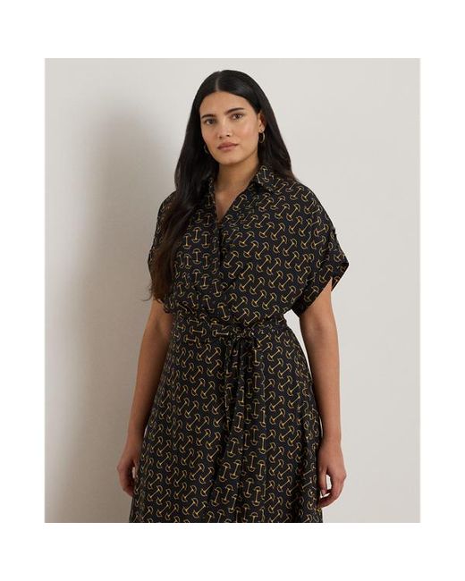 Ralph Lauren Black Ralph Lauren Geo-Print Belted Crepe Dress