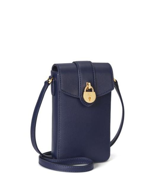 Ralph Lauren Gray Umhänge-Techniktasche Tanner Aus Leder