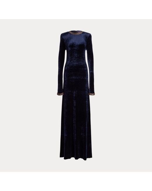 Ralph Lauren Blue Nancie Velour Evening Dress