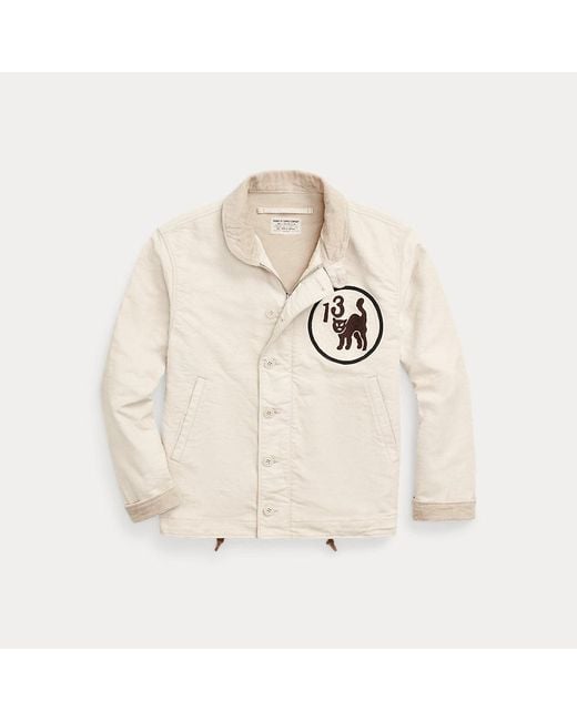RRL White Hand-embroidered Cotton Deck Jacket for men