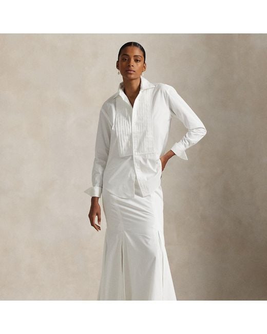 ralph lauren cotton fit and flare dress Authentic Cream Crewneck Long Sleeve Fit and Flare Dress main image 1