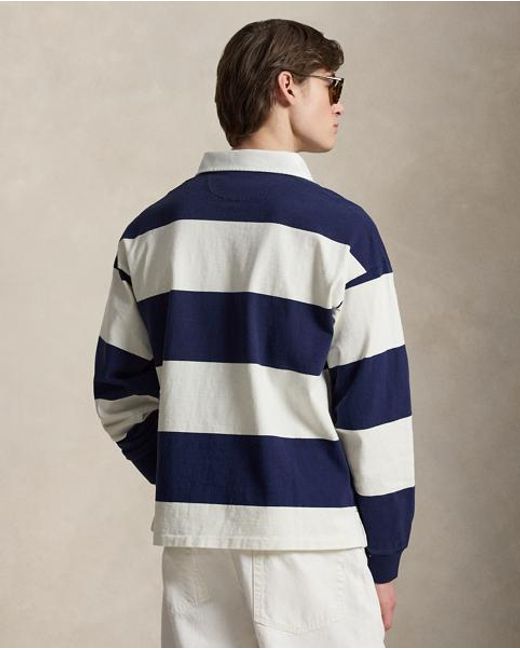 Polo Ralph Lauren Blue Big Fit Striped Jersey Rugby Shirt for men