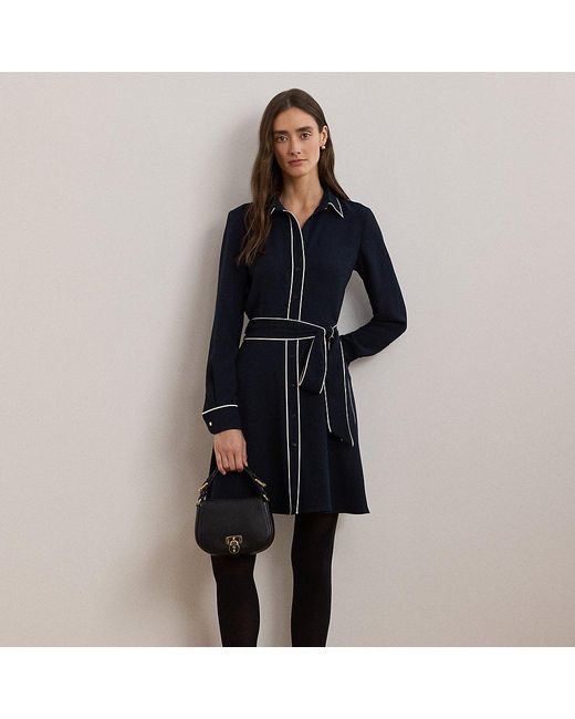 Ralph Lauren Black Two-Tone Belted Georgette Shirtdress