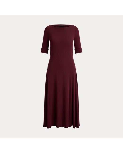 Ralph Lauren Purple Rib-Knit Stretch Cotton Midi Dress