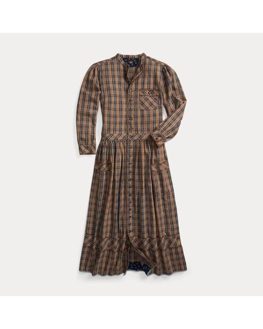 RRL Brown Plaid Cotton Jaspe Dress
