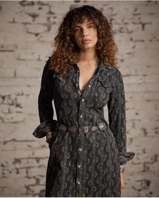 RRL Gray Cotton-Linen Jersey Western Dress