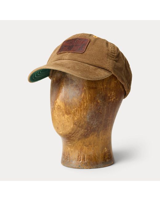 RRL Brown Leather-Patch Corduroy Trucker Cap for men