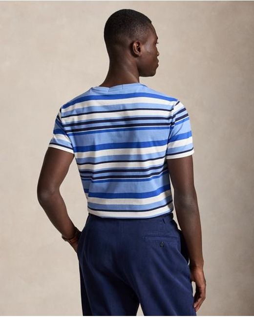 Polo Ralph Lauren Blue Custom Slim Fit Striped Jersey T-Shirt for men